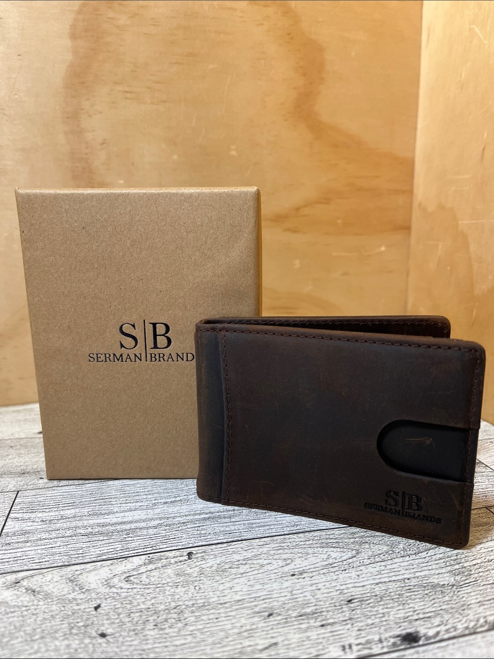 NWT Serman Brands 1.S RFID Blocking Full Grain Slim Texas Brown Wallet